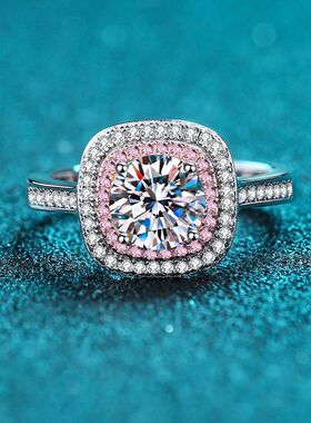 s925银镀18K金女戒镀PT950铂金1克拉莫桑石戒指时尚指环节日礼物