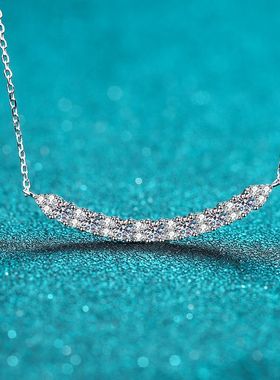 s925银镀18K金微笑项链莫桑钻颈链镀PT950 铂金钻石简约吊坠饰品