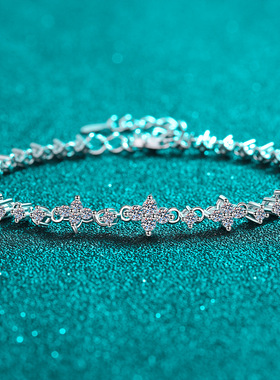 S925纯银镀18K金莫桑石手链D色莫桑钻满圈手饰轻奢镀PT950 铂金