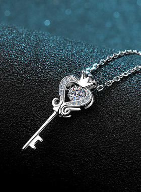 s925纯银镀18K金项链锁骨链钻石项链吊坠30分莫桑钻镀PT950 铂金