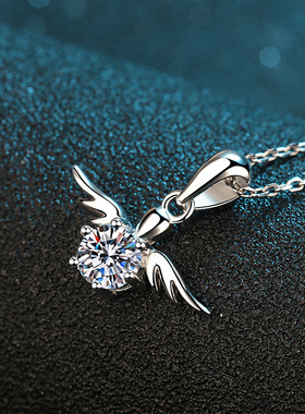 S925银镀18K金项链女镶嵌莫桑钻吊坠时尚锁骨链礼品镀pt950铂金