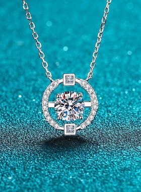 s925纯银镀18K金简约莫桑石项链女时尚简约款吊坠配饰镀PT950铂金