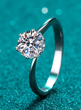 s925银镀18K金镀pt950铂金莫桑石D色 VVS1 钻石戒指六爪雪花纽比