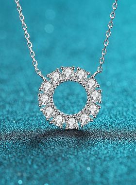 s925银镀18K金圆形满钻吊坠简约镀PT950 铂金莫桑钻项链钻石饰品