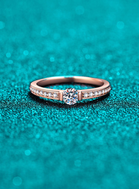 S925纯银镀18K金电镀香槟金30分莫桑石戒指女戒适合镀PT950 铂金