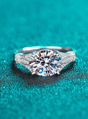 s925银镀18K金女指环镀pt950铂金介子鸽子蛋3克拉莫桑石戒指礼物