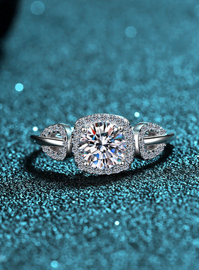 s925银镀18K金戒指女莫桑石树叶指环镀pt950铂金钻石介子轻奢高端