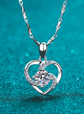 s925纯银镀18K金心形女士吊坠项链钻石莫桑钻项链礼物镀PT950铂金