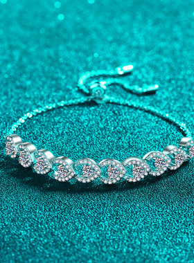 925纯银镀18K金手镯拉伸调节手链轻奢时尚莫桑钻手环镀PT950铂金