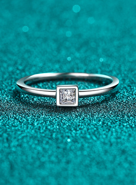 s925银镀18K金莫桑石女戒戒指镀PT950 铂金ins高级感个性冷淡风