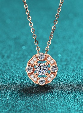 S925纯银镀18K金四爪莫桑石香槟金项链女吊坠百搭款镀PT950铂金