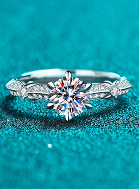 s925银镀18K金戒指女镶嵌莫桑石镀PT950铂金指环求婚空托介子时尚