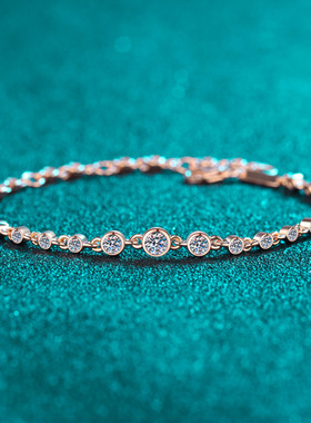 S925纯银镀18K金女轻奢小众精致高级感简约莫桑石手链镀PT950铂金