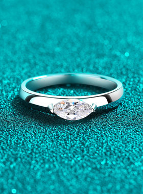 s925银镀18K金女戒马眼简约小众高级设计感戒指镀PT950铂金莫桑钻