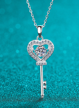 925纯银镀18K金项链镶嵌莫桑钻礼物50分莫桑石女项链镀PT950铂金