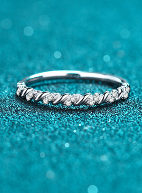 s925银镀18K金戒指时尚个性莫桑钻排戒订婚礼物 镀PT950 铂金饰品