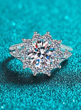 s925银镀18K金戒指女3克拉莫桑石轻奢风指环镀pt950铂金指环饰品