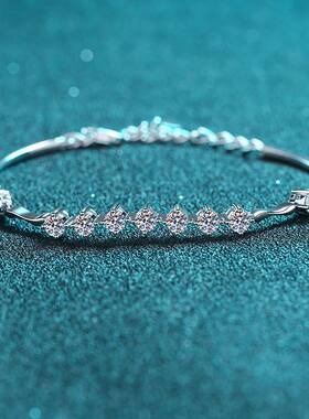 S925纯银镀18K金莫桑钻女手饰骨肉相连清凉风镀PT950铂金轻奢手链