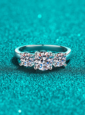 s925银镀18K金戒指女莫桑石简约时尚款镀pt950铂金指环结婚礼物