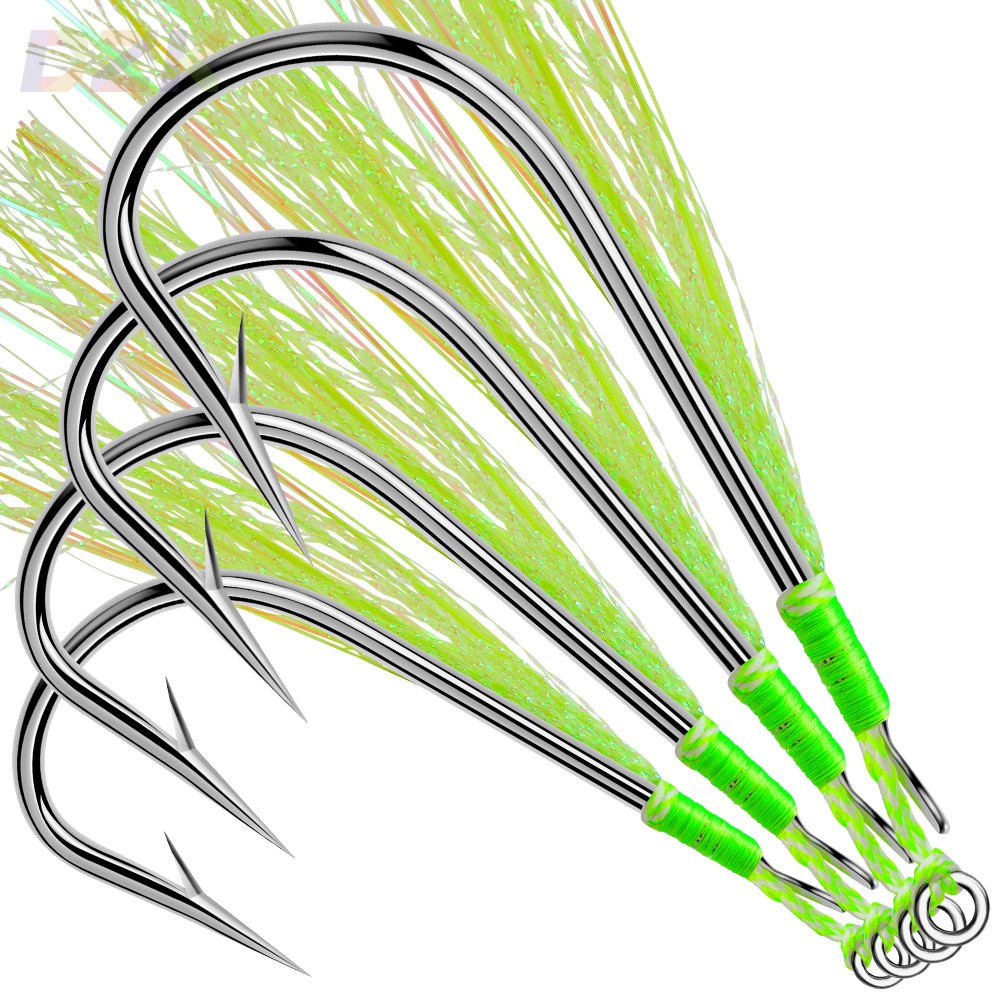 绑毛钩铁板单钩绑亮丝 海钓船钓慢摇铁板 路亚饵绑毛鱼钩渔具配.1