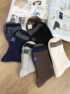 秋冬新款拼色中筒袜布标舒适弹力袜子中筒休闲袜子