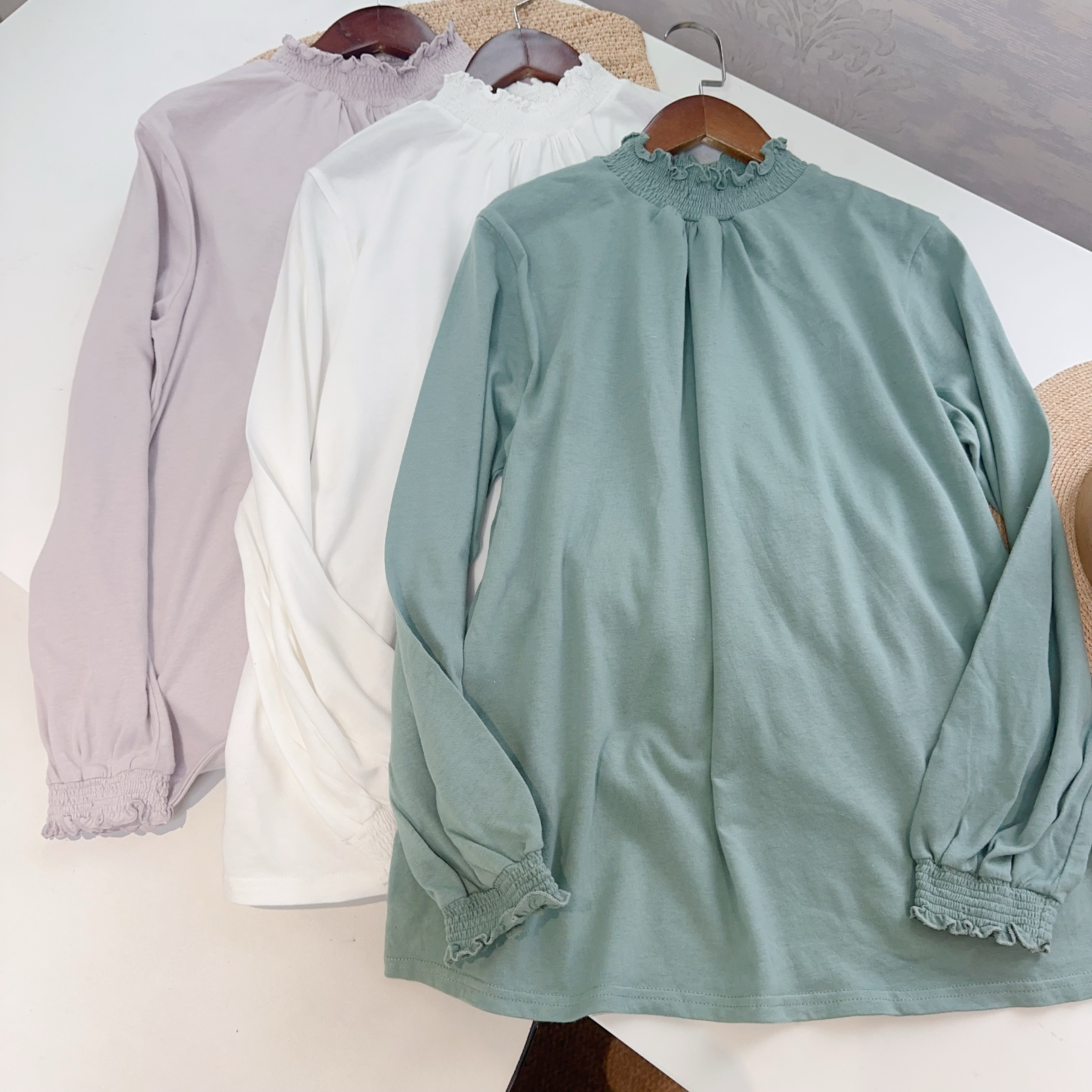 2025春季新款百搭木耳边宽松长袖立领休闲衬衫上衣女潮