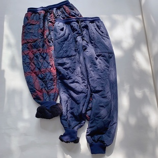 兔子家日系女款简约绗缝防风保暖加绒轻便棉裤保暖家居裤