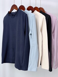 日单秋冬新款女士德绒花边领长袖打底衫保暖上衣卫衣绒衫百搭上衣