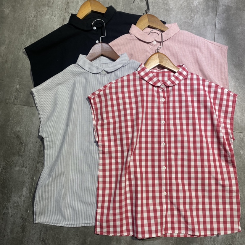 日系女款简约无袖纯棉休闲衬衫