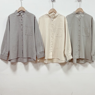日单秋冬新款纯棉女士衬衫长袖时尚百搭休闲宽松显瘦女装上衣