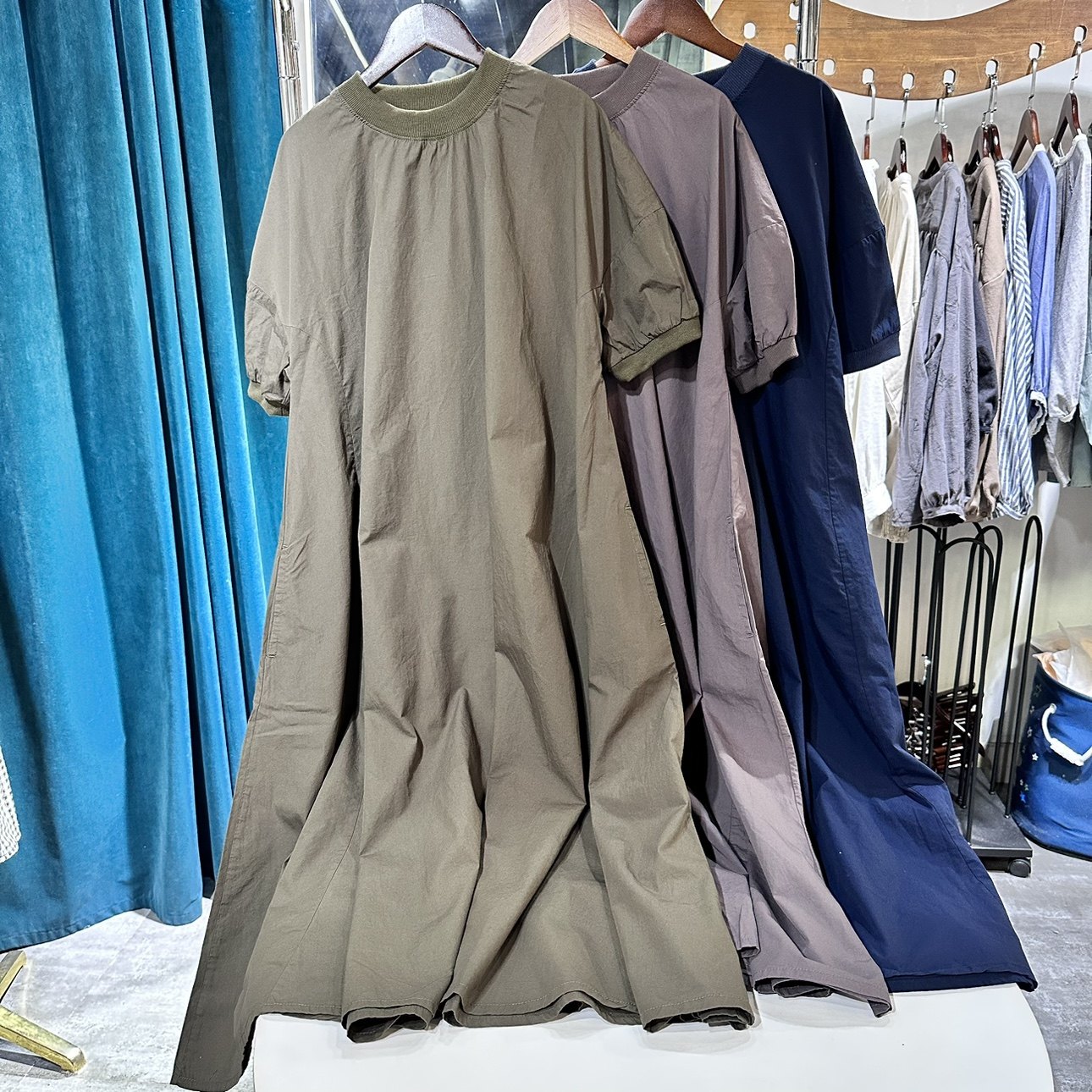 兔子家日系女款纯棉长款连衣裙短袖宽松休闲文艺裙子