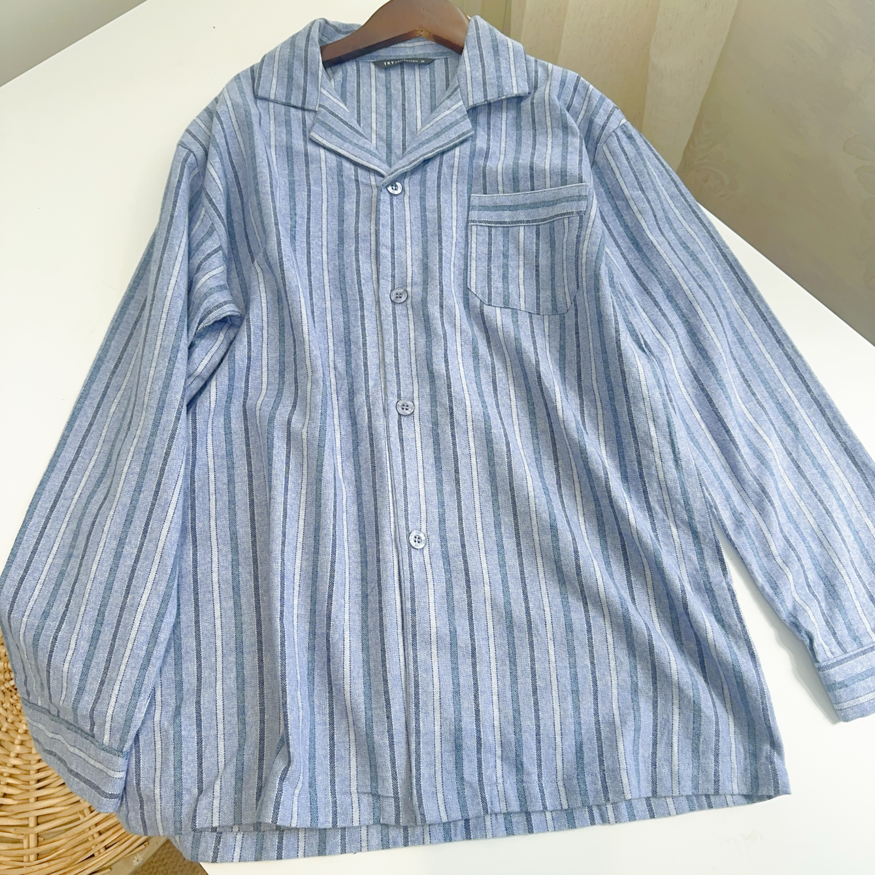 韩单男士纯棉磨毛家居服上衣睡衣长袖翻领