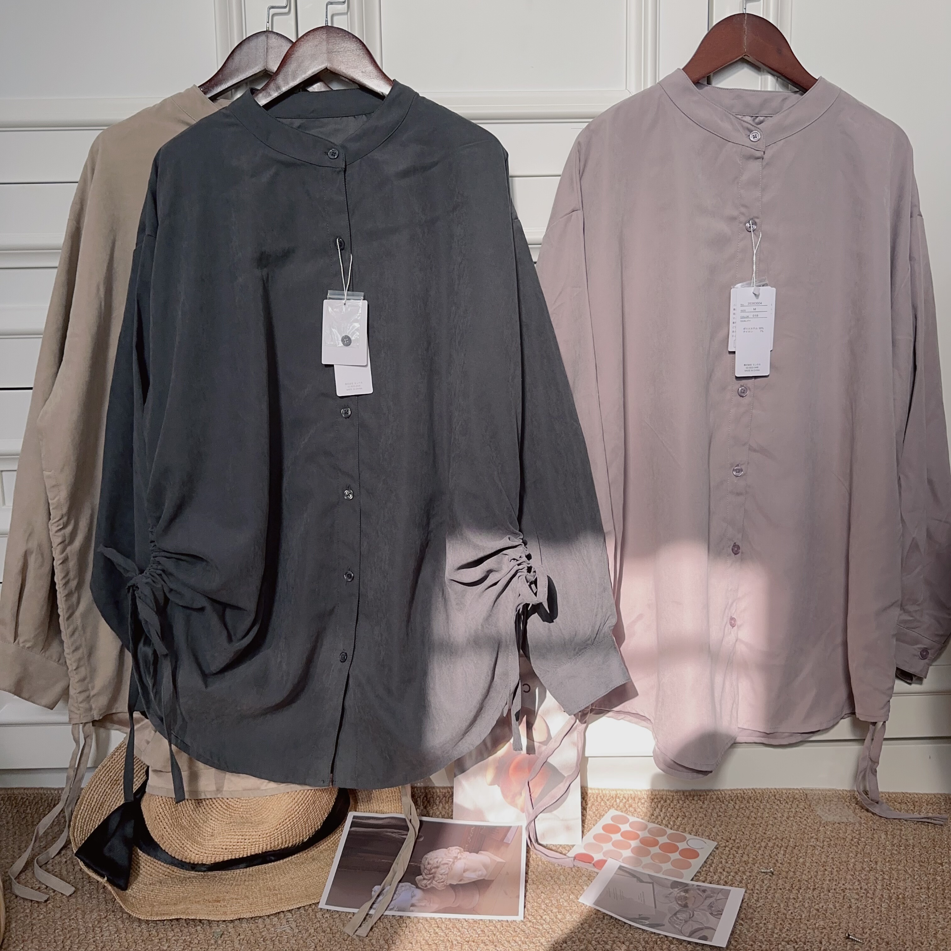 日单原单2025秋季新款文艺风小立领长袖透气舒适衬衣中款衬衣