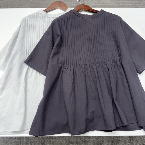 日系女款春夏季纯棉短袖衬衫宽松显瘦休闲百搭娃娃衫上衣风琴褶