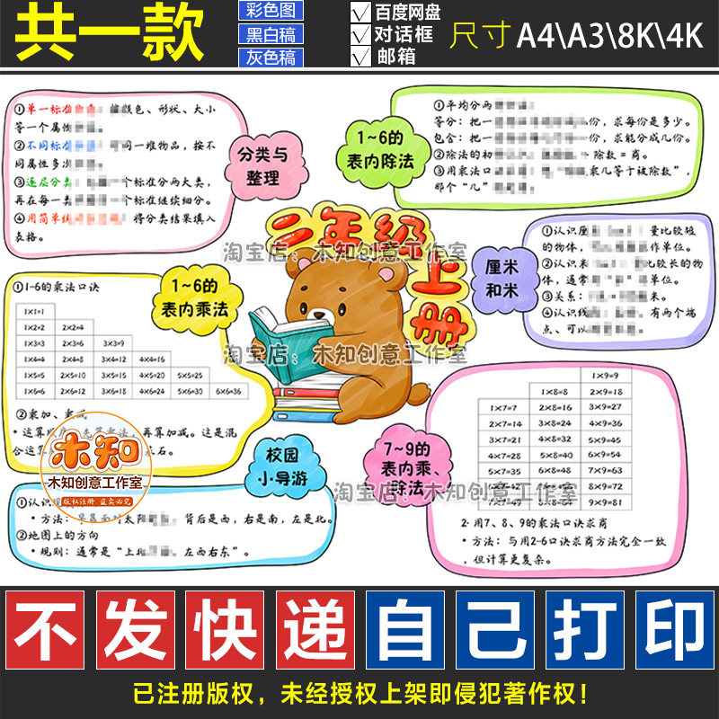 1312号人教小学二年级上册数学知识总结思维导图线描涂色手抄报CS,商务/设计服务,设计素材/源文件,淘宝优惠券,粉丝福利购,淘宝优惠卷