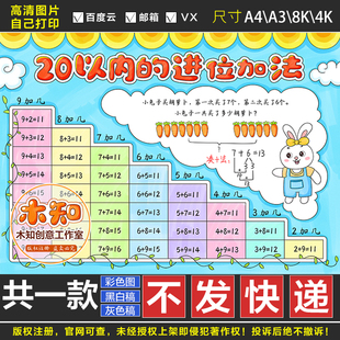 578一年级数学20以内的进位加法手抄报模板小学生加减小报模板A