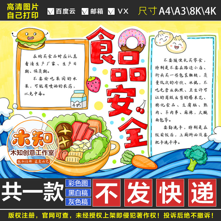 555食品安全手抄报模板小学生饮食健康校园食品安全教育主题小报