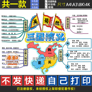 1340号三国演义思维导图手抄报电子四大名著课外阅读好书推荐线稿