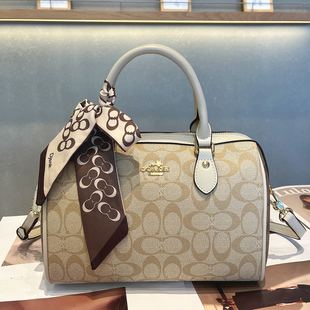 品牌女包轻奢印花波士顿真皮手提枕头包2026新款老花单肩斜挎包