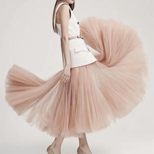 进口高端网纱猪太太同款 不过时高腰半身裙 千片拼接裙重工简洁经典