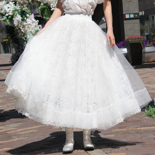 秋冬新款立体花朵跳舞大摆半身裙仙女蓬蓬裙长款纱裙原创设计师款