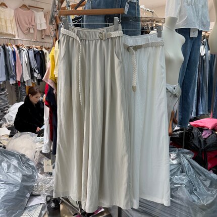 韩系26百搭度假风春夏垂感阔腿休闲裤女松紧高腰宽松拖地长裤5003