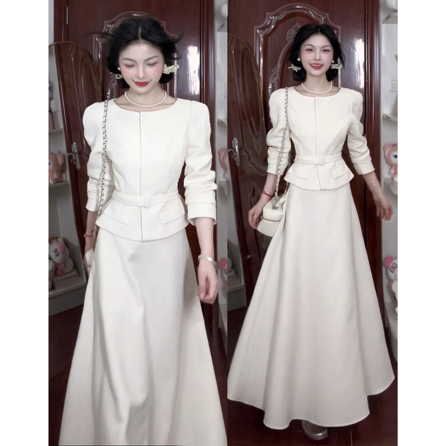 2026年新款富家千金小香风套装连衣裙子女冬季巨好看穿搭一整套装