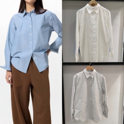 柜199！女装全棉条纹衬衫长袖休闲纯色衬衣休闲通勤外套482828