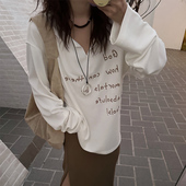 宽松休闲长袖 MOERSHOP 夹持酷感态度白色字母T恤上衣女春2022新款