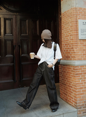 MOERSHOP  自有格调  经典系列chic黑原牛色明线直筒牛仔裤