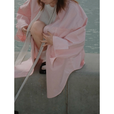 MOERSHOP “全场衬衫王”粉色V领大宽松慵懒风休闲宽松痞帅衬衫女