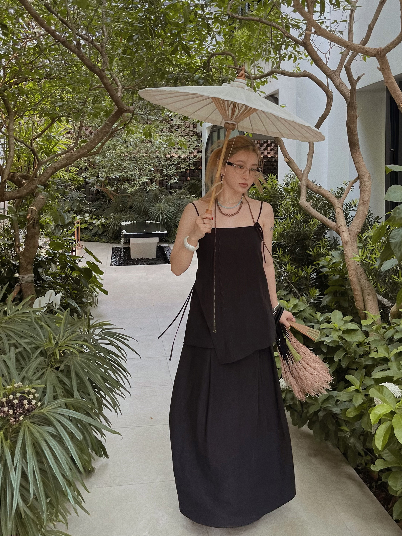 MOERSHOP国风水洗背心半裙套装