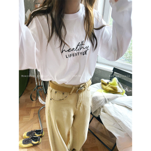 T恤衫 高克重100棉撞色字母刺绣长袖 休闲上衣 健康理念派 MOERSHOP