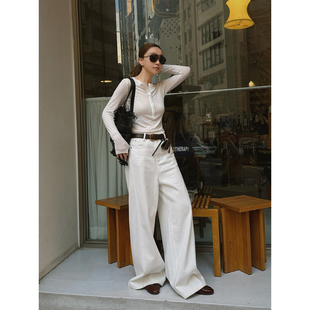 白色阔腿拖地休闲牛仔长裤 低腰掉裆款 来点街拍高手 MOERSHOP